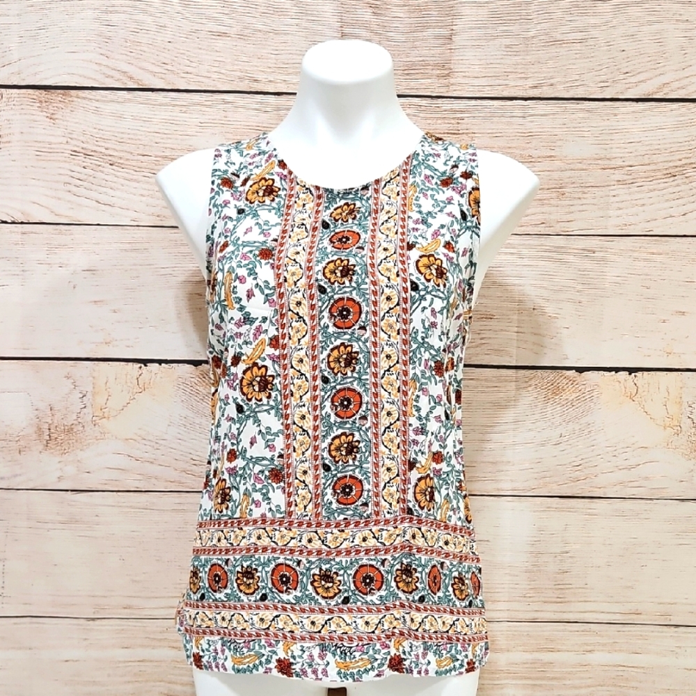💟 Christian Siriano Multicolor Floral Tank Buyton Back Top Blouse XS